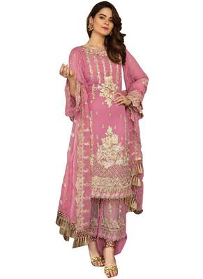 Pink embroidered georgette salwar 1