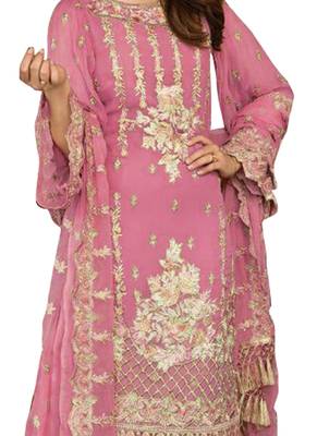 Pink embroidered georgette salwar 2