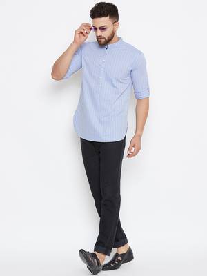 blue woven cotton men kurtas 1