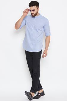 blue woven cotton men kurtas