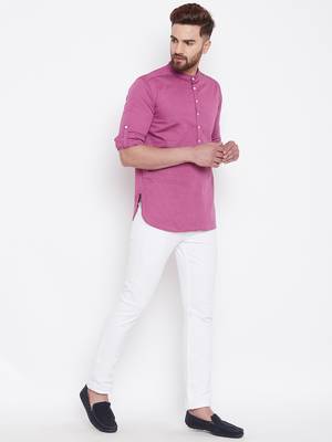pink woven cotton men kurtas 1