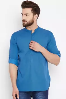 blue woven cotton men kurtas