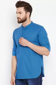 blue woven cotton men kurtas
