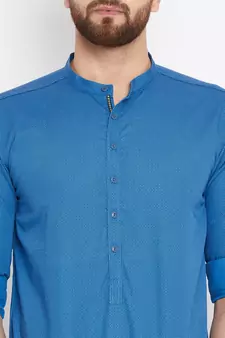 blue woven cotton men kurtas