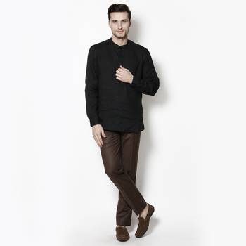 black woven linen men kurtas 1