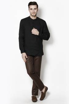 black woven linen men kurtas