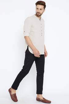 beige woven linen men kurtas