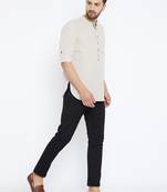 beige woven linen men kurtas