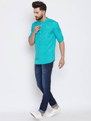 turquoise woven cotton men kurtas 1