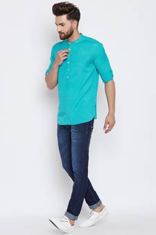 turquoise woven cotton men kurtas