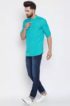 turquoise woven cotton men kurtas