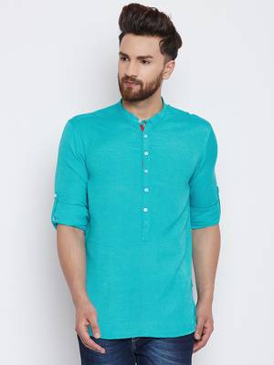 turquoise woven cotton men kurtas 2