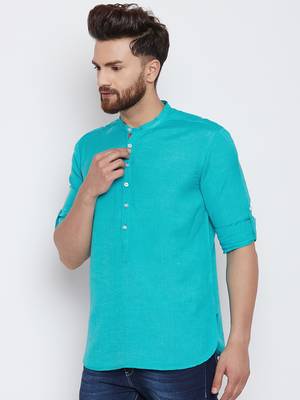 turquoise woven cotton men kurtas 3