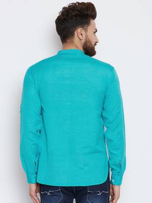 turquoise woven cotton men kurtas 4