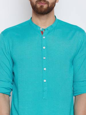 turquoise woven cotton men kurtas 5
