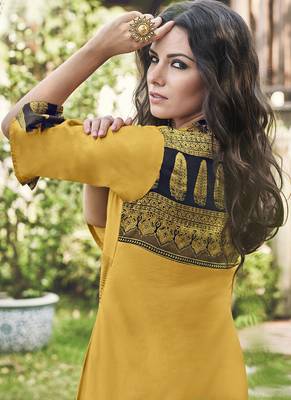Yellow Jacquard Islamic Tunics 4