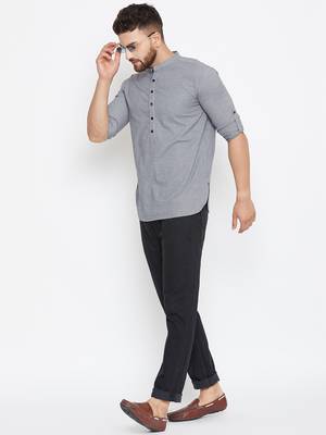 grey woven cotton men kurtas 1