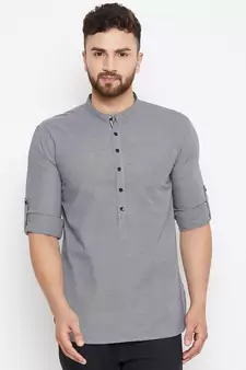 grey woven cotton men kurtas