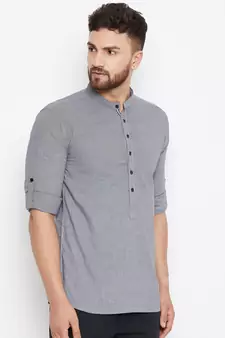 grey woven cotton men kurtas