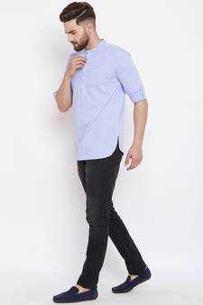 blue woven cotton men kurtas