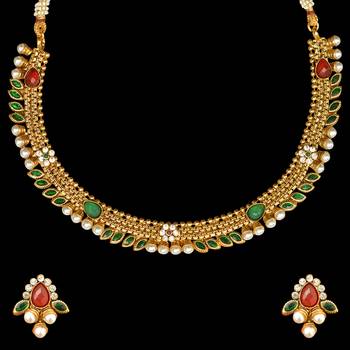 Traditional Indian Bollywood Jewelry Set Pearl Polki Kundan Necklace Set 1