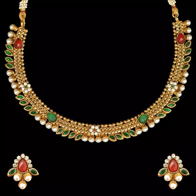 Traditional Indian Bollywood Jewelry Set Pearl Polki Kundan Necklace Set