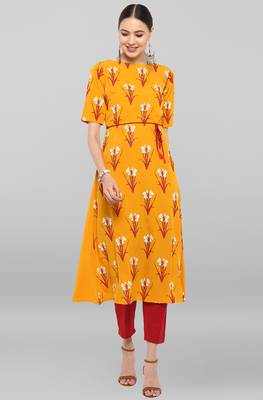Janasya Mustard printed crepe ethnic-kurtis 2
