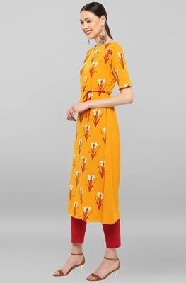Janasya Mustard printed crepe ethnic-kurtis 3