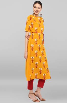 Janasya Mustard printed crepe ethnic-kurtis 4