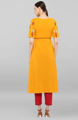 Janasya Mustard printed crepe ethnic-kurtis 5