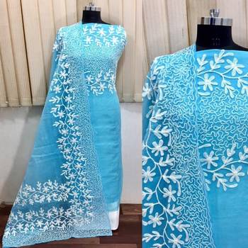 Sky-blue embroidered cotton salwar 1