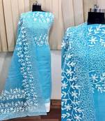 Sky-blue embroidered cotton salwar