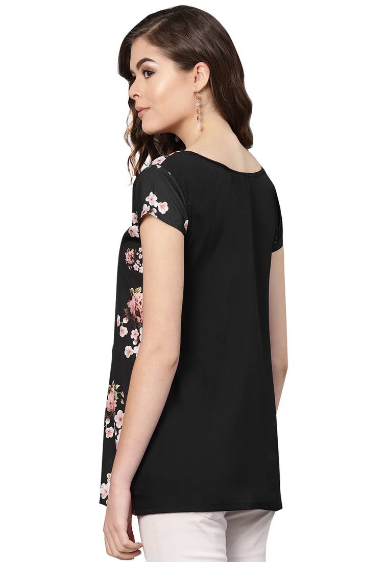 Women's Polyester black Floral Printed Top Ishin 3052437