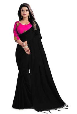 Black plain art silk sarees saree with blouse 1