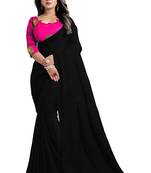 Black plain art silk sarees saree with blouse