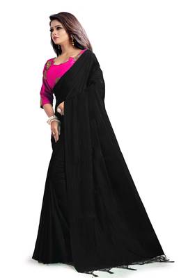 Black plain art silk sarees saree with blouse 2