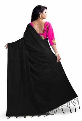 Black plain art silk sarees saree with blouse 3
