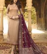 beige embroidered georgette semi stitched salwar with dupatta