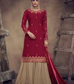 Red Embroidered Georgette Semi Stitched Salwar With Dupatta