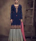 Blue Embroidered Georgette Semi Stitched Salwar With Dupatta