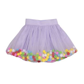 Lavender Pompom Skirt with Asymmetric Crop Top 2