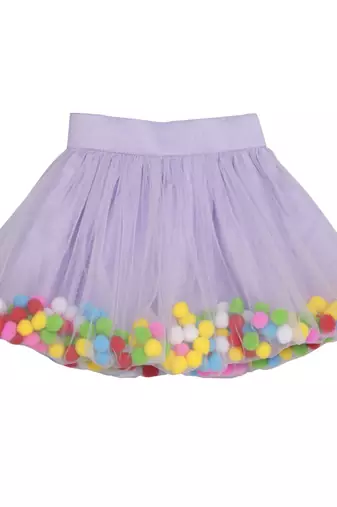 Lavender Pompom Skirt with Asymmetric Crop Top