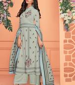 blue embroidered viscose stitched salwar with dupatta