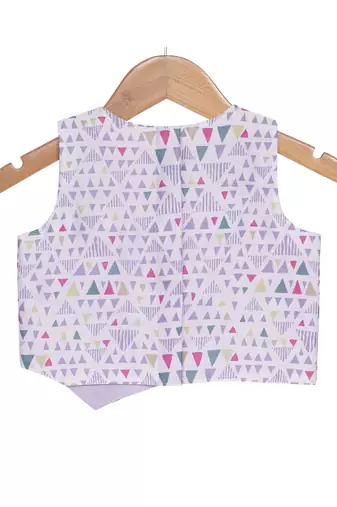 Lavender Pompom Skirt with Asymmetric Crop Top