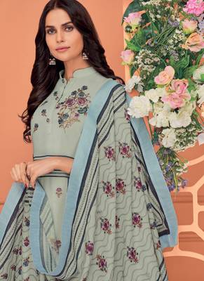 blue embroidered viscose stitched salwar with dupatta 3