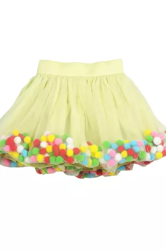 Hue of Green Pompom Skirt with Asymmetric Crop Top