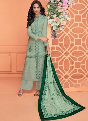 green embroidered viscose stitched salwar with dupatta 1