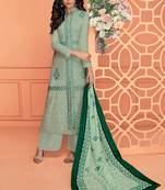 green embroidered viscose stitched salwar with dupatta