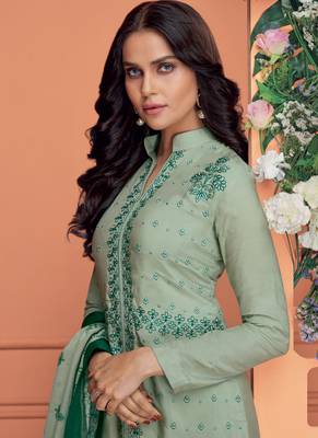 green embroidered viscose stitched salwar with dupatta 2
