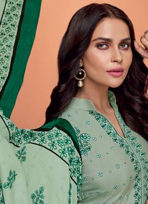 green embroidered viscose stitched salwar with dupatta 3